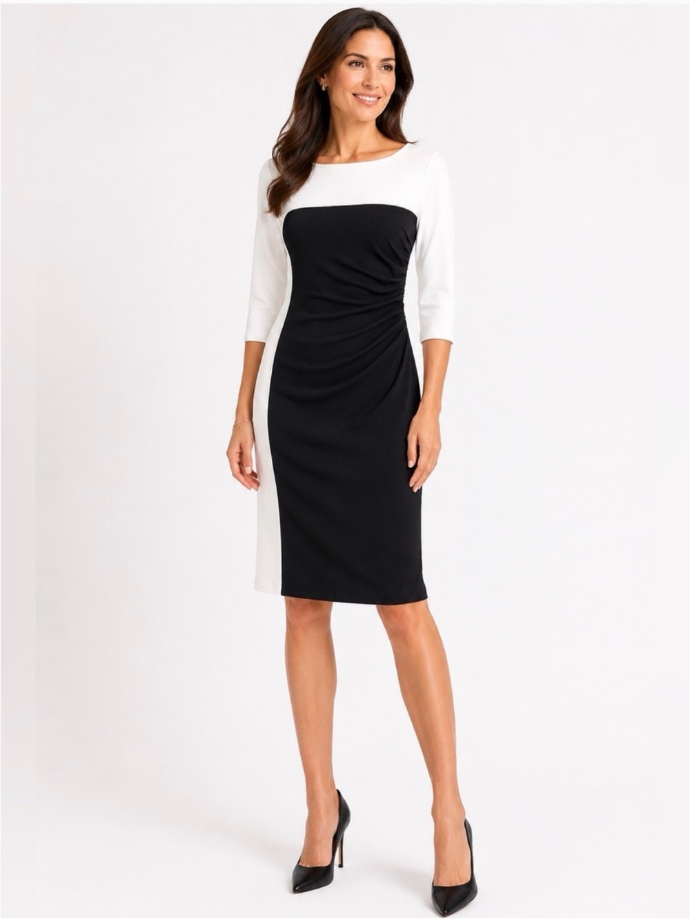 NWT Lauren Ralph Lauren B&W Color Block Midi Sheath Dress (8)